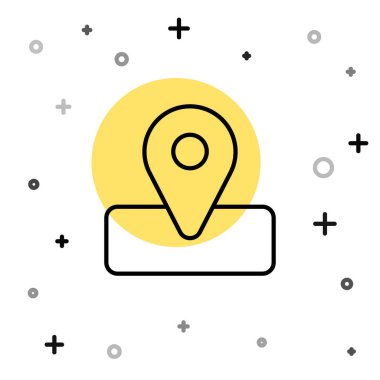 Black line Location for camping or tours and travels icon isolated on white background. Random dynamic shapes. Vector