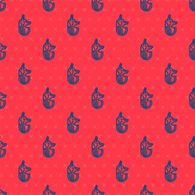 Mavi çizgi Mısır anubi ikonu kırmızı arkaplanda izole edilmiş pürüzsüz desen. Vektör