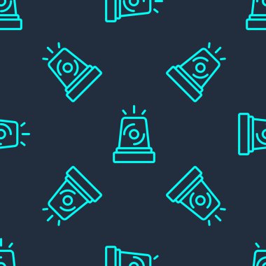 Yeşil çizgi Flasher siren ikonu mavi arka planda izole edilmiş kusursuz desen. Acil durum sireni. Vektör