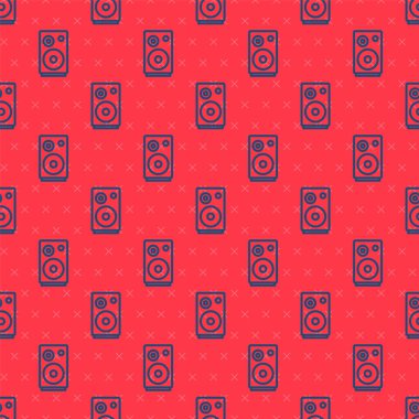 Mavi çizgi Stereo hoparlör simgesi kırmızı arkaplanda izole edilmiş. Ses sistemi hoparlörleri. Müzik ikonu. Müzikal sütun hoparlörü. Vektör