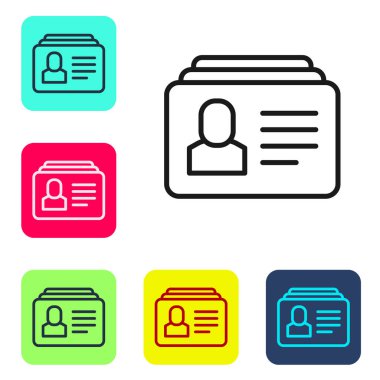 Siyah çizgi beyaz arkaplanda izole edilmiş simgeye devam et. Özgeçmiş başvurusu. Profesyonel personel aranıyor. Personel analizi devam ediyor. Renkli kare düğmelerle simgeleri ayarla. Vektör