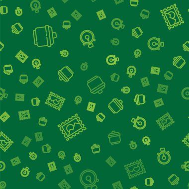 Yemek pişirme kabı, posta pulu ve Stopwatch 'ı kusursuz desene göre ayarla. Vektör