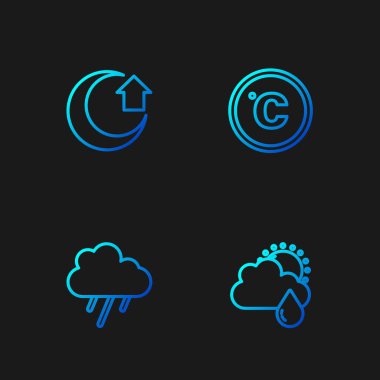 Bulut 'u yağmur ve güneş, Ay ve Celsius ile aynı hizaya getir. Renk simgeleri. Vektör