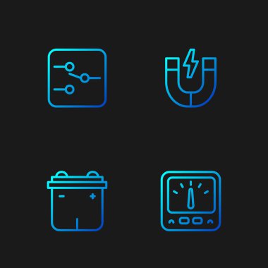 Hattı Ampere sayacı, multimetre, araba aküsü, elektronik devre ve mıknatısla değiştir. Renk simgeleri. Vektör