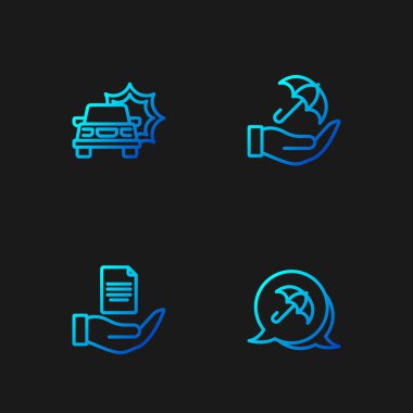 Sıra Şemsiye, kontrat, araba kazası ve... Renk simgeleri. Vektör