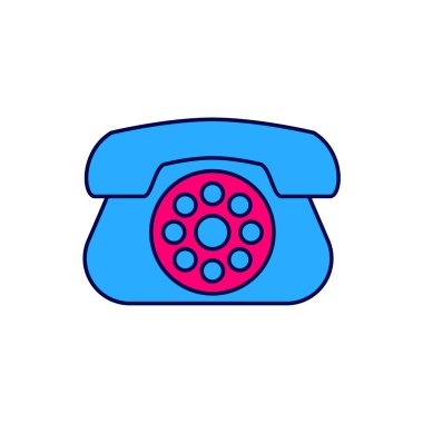 Filled outline Telephone icon isolated on white background. Landline phone.  Vector