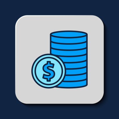 Mavi arka planda izole edilmiş dolar sembollü madeni para. Bankacılık işareti. Para sembolü. Vektör