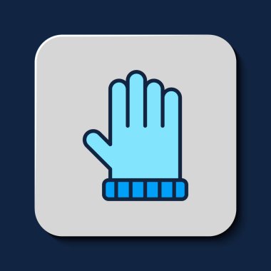 Filled outline Christmas mitten icon isolated on blue background.  Vector