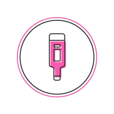 Tıbbi muayene ikonu için doldurulmuş dijital termometre beyaz arka planda izole edilmiş. Vektör