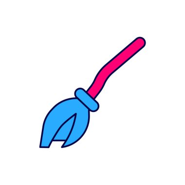 Beyaz arka planda izole edilmiş ana hatlı cadı süpürge simgesi. Mutlu Cadılar Bayramı Partisi. Vektör