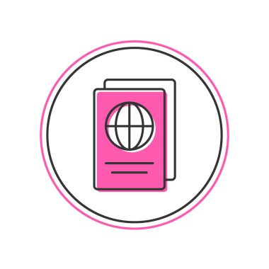 Beyaz arkaplanda izole edilmiş biyometrik veri ikonu ile doldurulmuş pasaport. Kimlik belgesi. Vektör