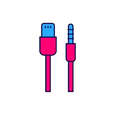 Filled outline USB cable cord icon isolated on white background. Connectors and sockets for PC and mobile devices.  Vector