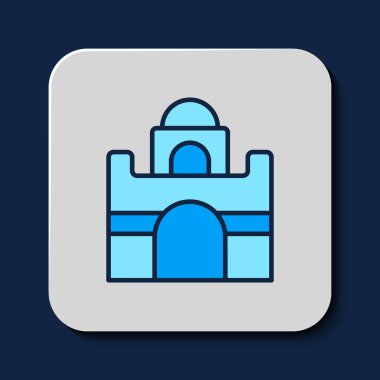 Filled outline Egyptian house icon isolated on blue background.  Vector