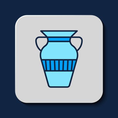 Mavi arka planda izole edilmiş ana hatlı Mısır vazosu ikonu. Antik Mısır 'ın sembolü. Vektör