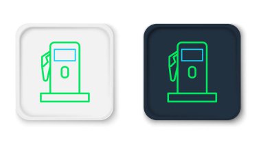 Hat benzini ya da benzin istasyonu simgesi beyaz arkaplanda izole edildi. Araba yakıtı sembolü. Benzin pompası. Renkli taslak konsepti. Vektör
