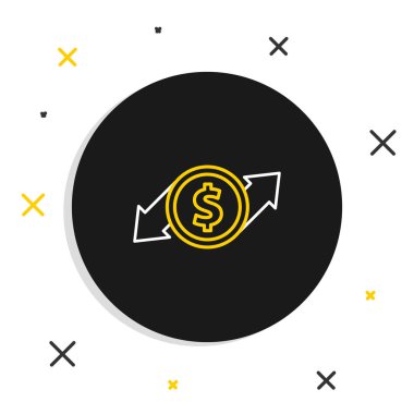 Çizgi Finansal büyüme ve dolar para ikonu beyaz arka planda izole edildi. Gelirleri arttırıyorum. Renkli taslak konsepti. Vektör