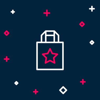 Hat kağıdı alışveriş poşeti simgesi mavi arkaplanda izole edildi. Paket işareti. Renkli taslak konsepti. Vektör