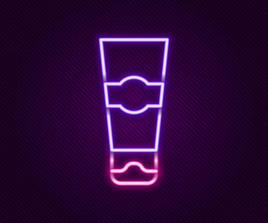 Siyah arkaplanda izole edilmiş parlak neon hattı tüp diş macunu simgesi. Renkli taslak konsepti. Vektör