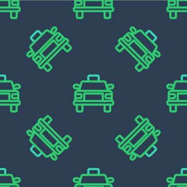 Line Taxi araba simgesi mavi arka planda izole edilmiş. Vektör