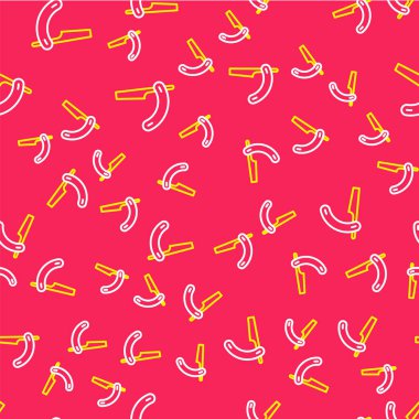 Düz çizgi jilet simgesi kırmızı arkaplanda izole edilmiş kusursuz desen. Berber dükkanı sembolü. Vektör