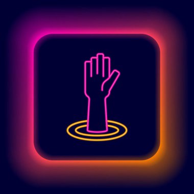 Parlayan neon hattı siyah arkaplanda el simgesine yardımcı oluyor. Renkli taslak konsepti. Vektör