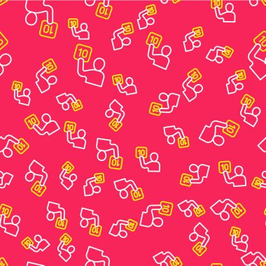 Yargıçların çizgi değerlendirmesi kırmızı arka planda izole edilmiş kusursuz desen. Vektör