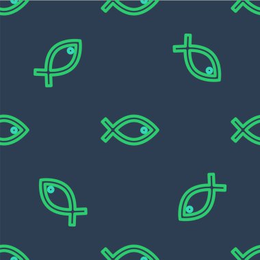 Hristiyan balık sembolü mavi arka planda izole edilmiş kusursuz desen. İsa 'nın balık sembolü. Vektör