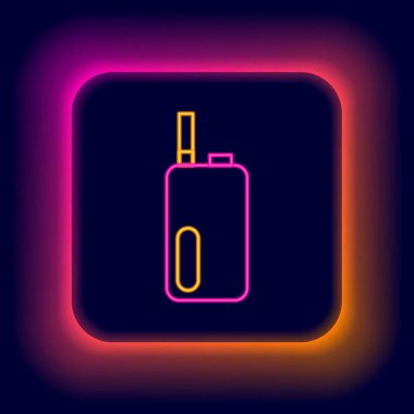 Parlayan neon hattı Elektronik sigara ikonu siyah arkaplanda izole edildi. Tüttürme aleti. Buharlaştırıcı Cihaz. Renkli taslak konsepti. Vektör