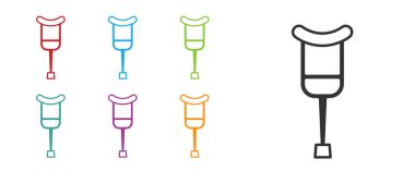 Siyah koltuk değneği ya da koltuk değneği simgesi beyaz arkaplanda izole edilmiş. Kas iskeleti hastalığı olan insanların rehabilitasyonu için gerekli ekipman. Simgeleri renklendirin. Vektör.