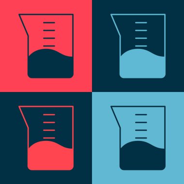 Pop Sanat Laboratuvarı cam kaplaması ya da beher ikonu renk arka planında izole edilmiş. Vektör.