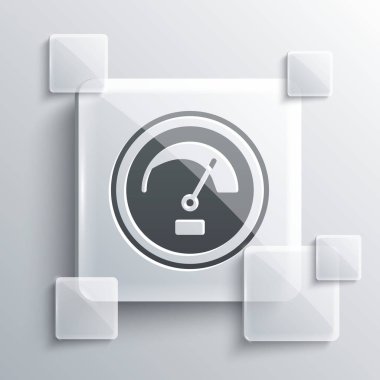 Gri arka planda gri hız göstergesi simgesi izole edildi. Kare cam paneller. Vektör.