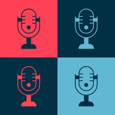 Pop Art Mikrofon simgesi renk arkaplanında izole edildi. Radyodaki mikrofondan. Sözcü işareti. Vektör