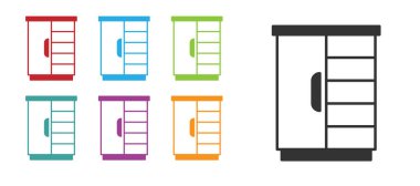 Siyah Gardırop simgesi beyaz arka planda izole edildi. Dolap tabelası. Simgeleri renklendirin. Vektör