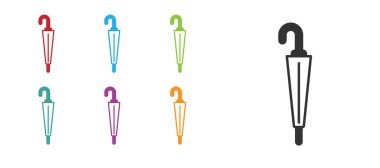 Beyaz arkaplanda izole edilmiş siyah klasik zarif şemsiye simgesi. Yağmur koruma sembolü. Simgeleri renklendirin. Vektör