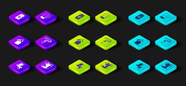 Boya sprey tabancası, kutu, paten fırçası, renk palet rehberi ve simge ayarla. Vektör