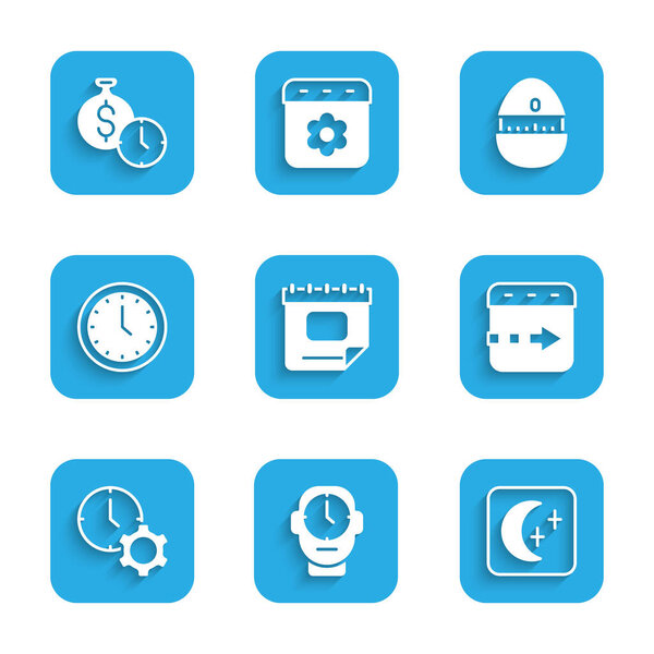 Установите календарь, часы, луну и звезды, Время летит по часам, управление, Китчен Мбаппе и является иконой денег. Вектор