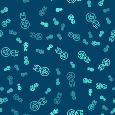 Yeşil Hat Radyasyon Elektrik prizi ikonu mavi arka planda izole edilmiş pürüzsüz desen. Nükleer enerji. Vektör