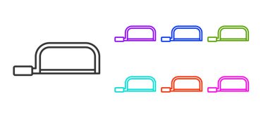 Siyah Hacksaw simgesi beyaz arkaplanda izole edildi. Tahta ve metal testeresi. Simgeleri renklendirin. Vektör