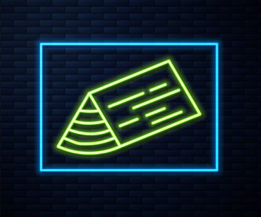 Parlayan neon hattı tahta kiriş ikonu tuğla duvar arka planında izole edildi. Kereste kalası. Vektör