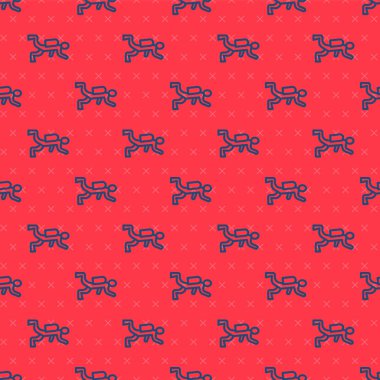 Mavi çizgi dalgıç simgesi kırmızı arkaplanda izole edilmiş. Vektör