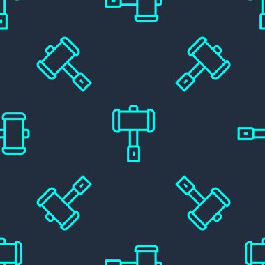 Yeşil çizgi Ortaçağ savaş çekici ikonu mavi arka planda izole edilmiş pürüzsüz desen. Vektör