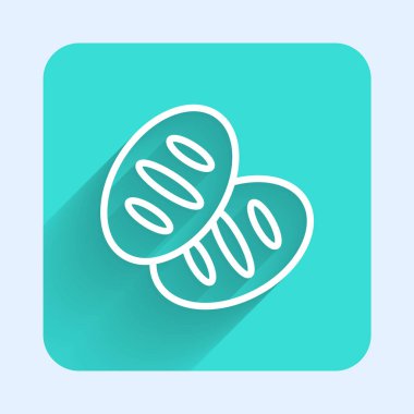 Beyaz çizgi Hıristiyan ekmek ikonu uzun gölge arkaplan izole. Din ve Hristiyanlık. Yeşil kare düğmesi. Vektör