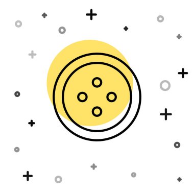 Beyaz arkaplanda izole edilmiş kıyafet simgesi için siyah çizgi dikiş düğmesi. Giysi düğmesi. Rastgele dinamik şekiller. Vektör