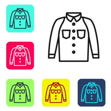 Black line Shirt icon isolated on white background. T-shirt. Set icons in color square buttons. Vector