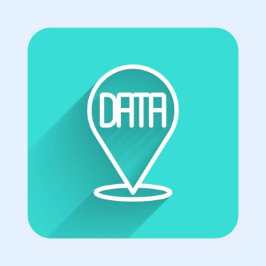 White line Data analysis icon isolated with long shadow background. Business data analysis process, statistics. Charts and diagrams. Green square button. Vector