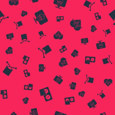 Hapları su toplayan paketlere, huzurevine örgü ören ve kalp atışlarını pürüzsüz bir düzene sokun. Vektör.