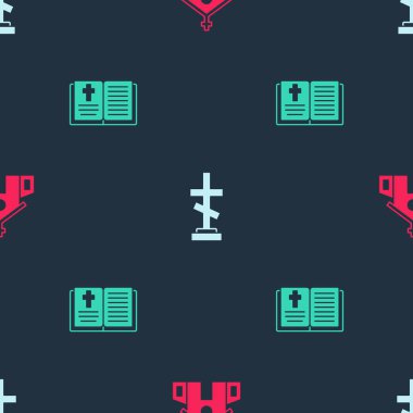 Kilise binası, haçlı mezar ve kusursuz şablon üzerine kutsal kitap. Vektör