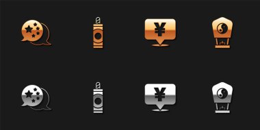 Çin bayrağı, Havai fişek, Çin Yuan para birimi ve kağıt fener ikonu. Vektör