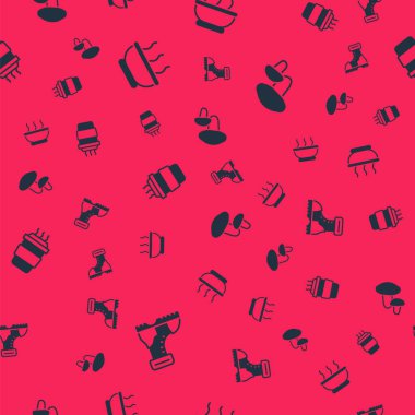 Su geçirmez lastik bot, kase sıcak çorba, kahve fincanı ve mantarı kusursuz bir şablona ayarlayın. Vektör