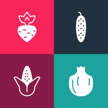 Patlamış mısırı, salatalığı ve şalgam ikonunu hazırla. Vektör